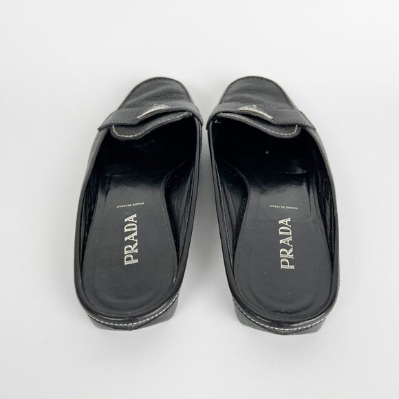 Vintage Prada 90s Y2K Leather Penny Loafer Slide Mules Slip On Flats 1990s 2000s - Picture 7 of 10